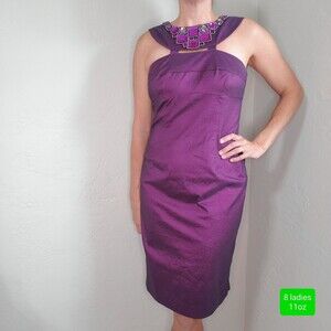 Adrianna Papell purple jeweled beaded neck special occasion dress size 8 women